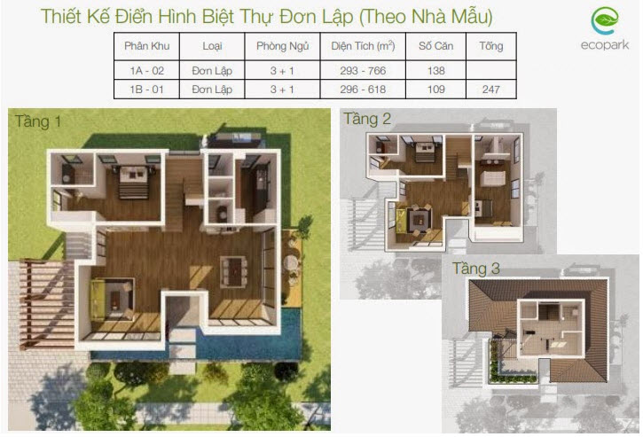 Mặt bằng điên hình biệt thự đơn lập khu Vườn Tùng